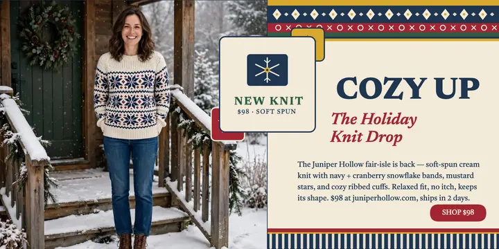 Juniper Hollow holiday knit drop post: holiday sweater post template