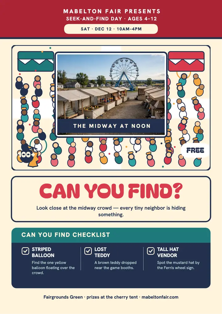 Mabelton Fair seek-and-find day flyer template