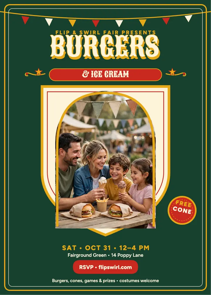 Flip and Swirl burger fair invitation template
