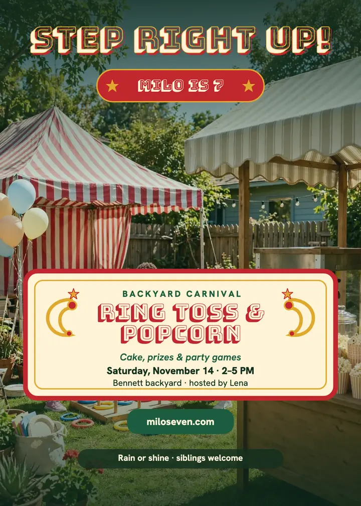 Milo's backyard carnival birthday invitation template
