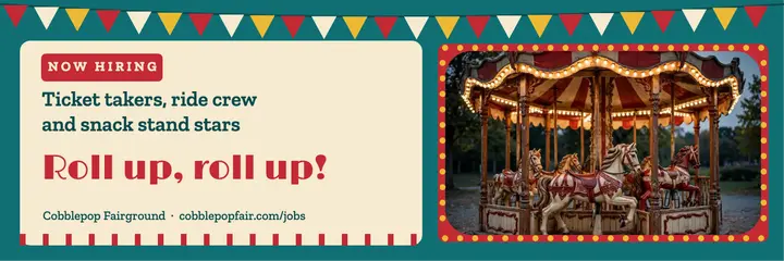 Fairground crew hiring X header, vintage circus template