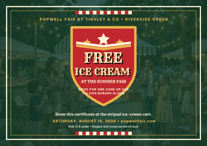 Popwell Fair free ice cream certificate template