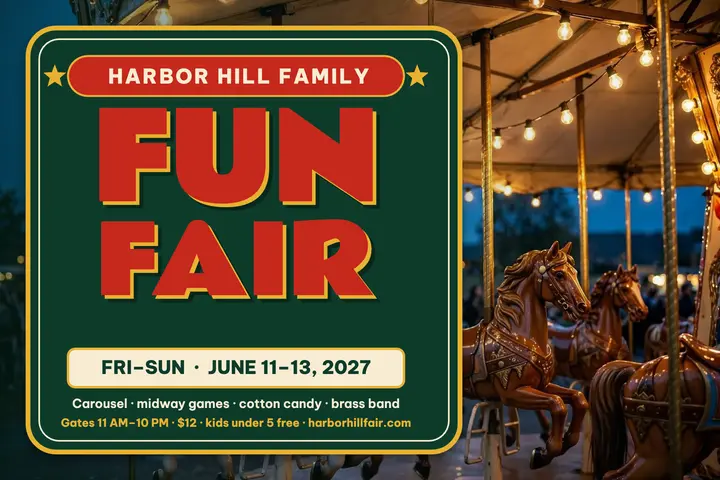 Harbor Hill Fun Fair postcard, fairground lettering template