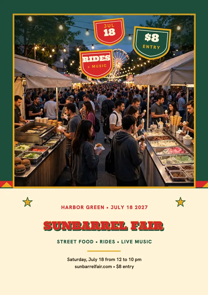 Sunbarrel Fair summer food flyer template