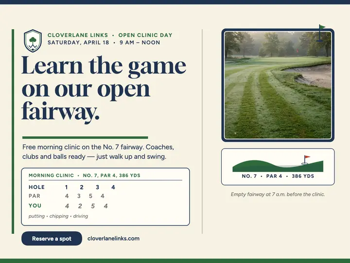 Cloverlane Links fairway clinic scorecard slide template