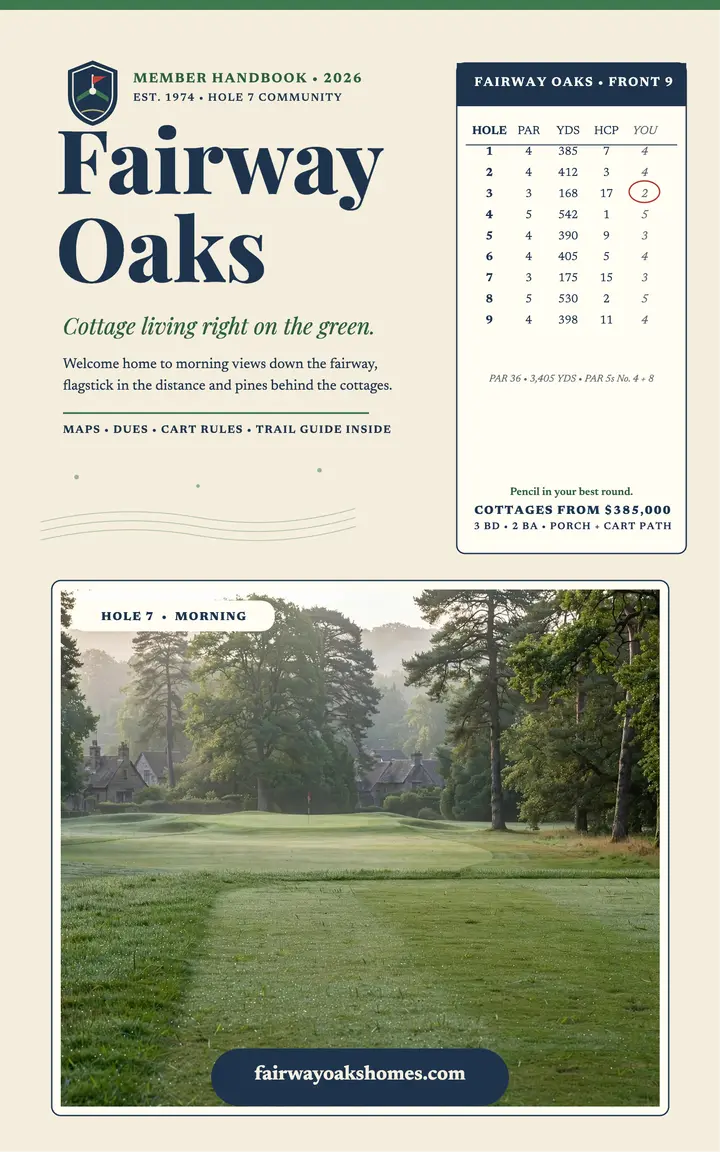 Fairway Oaks cottage handbook cover template