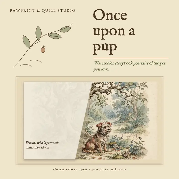 Once upon a pup storybook pet portrait template