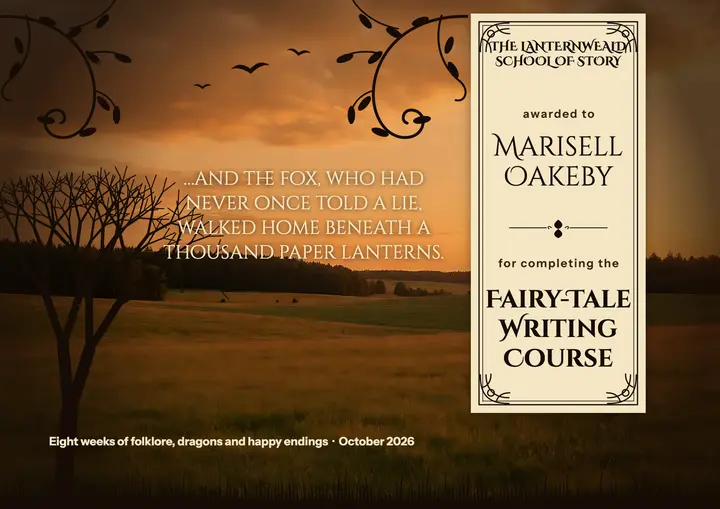 Fairy-tale writing course certificate with cut silhouettes template