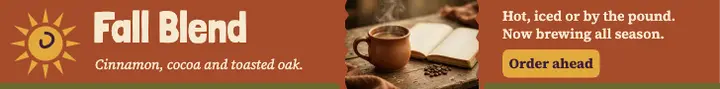 Cinderlane Coffee fall blend leaderboard ad template