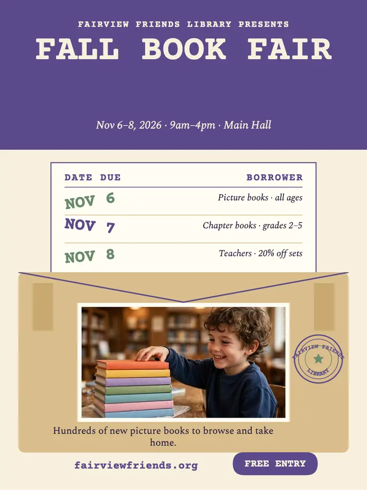 Fall book fair library card poster: book fair poster template