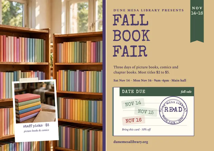 Dune Mesa Fall Book Fair library card template
