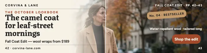 Corvina and Lane fall coat billboard template