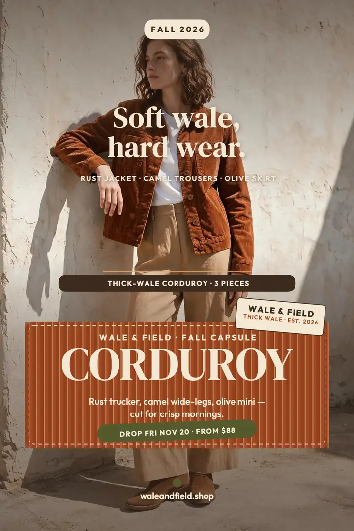 Wale and Field fall corduroy poster template