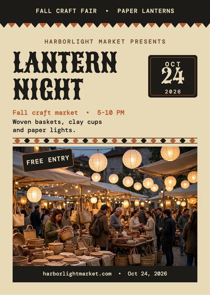Harborlight Lantern Night poster: lantern market poster template