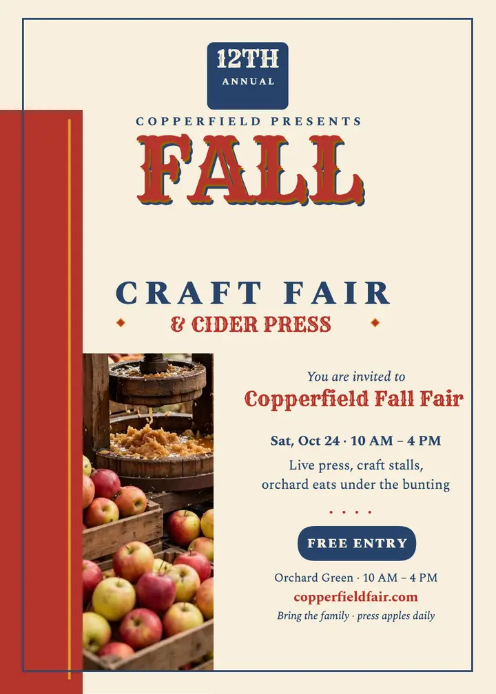 Copperfield Fall Fair wood type invitation template