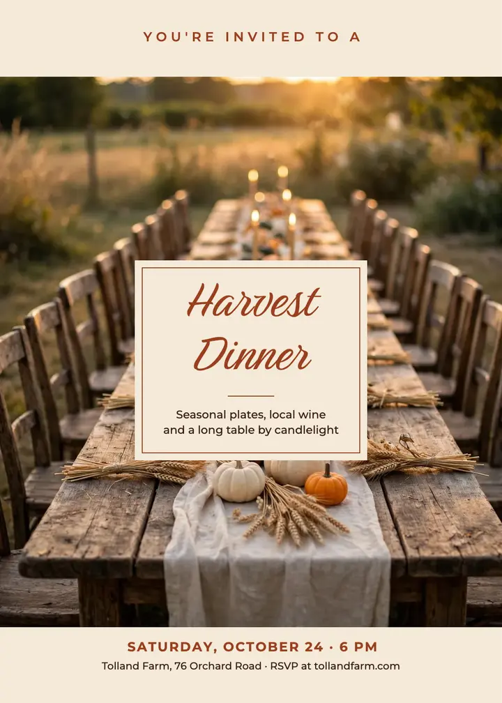 Rust and cream harvest dinner invitation template