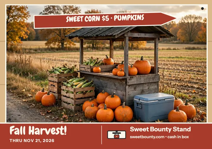 Sweet Bounty Stand fall harvest certificate sign template