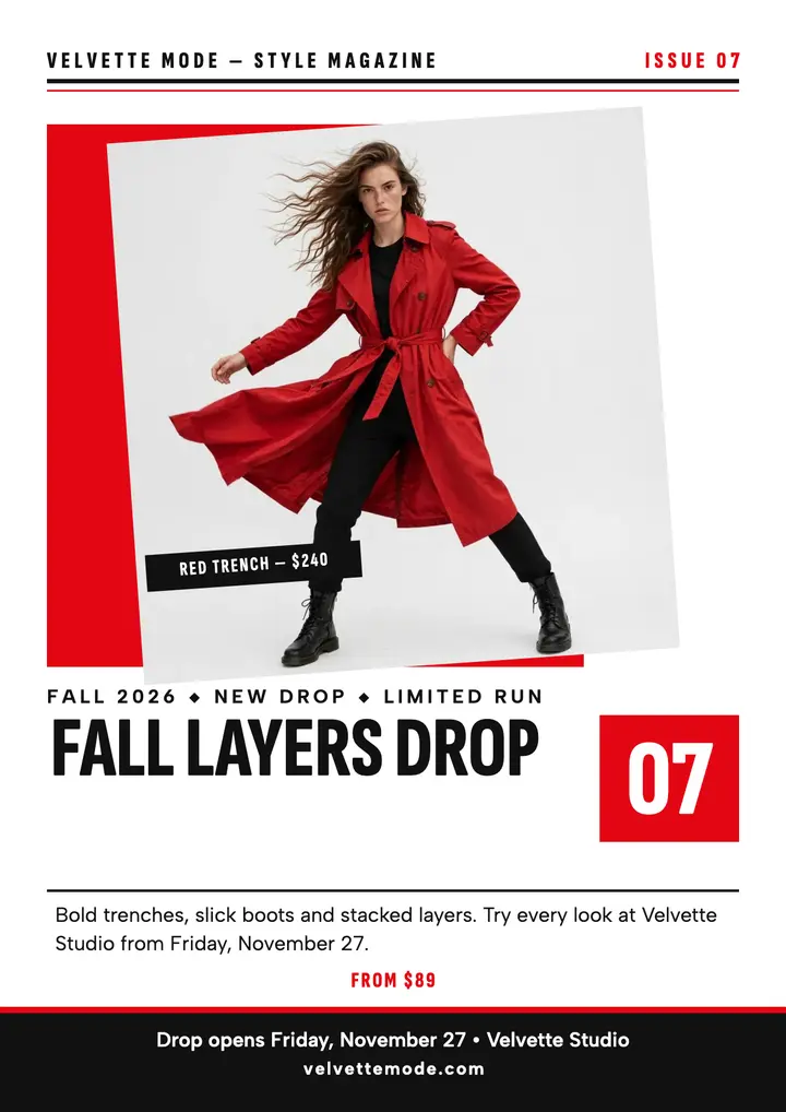 Velvette Mode fall layers editorial flyer template