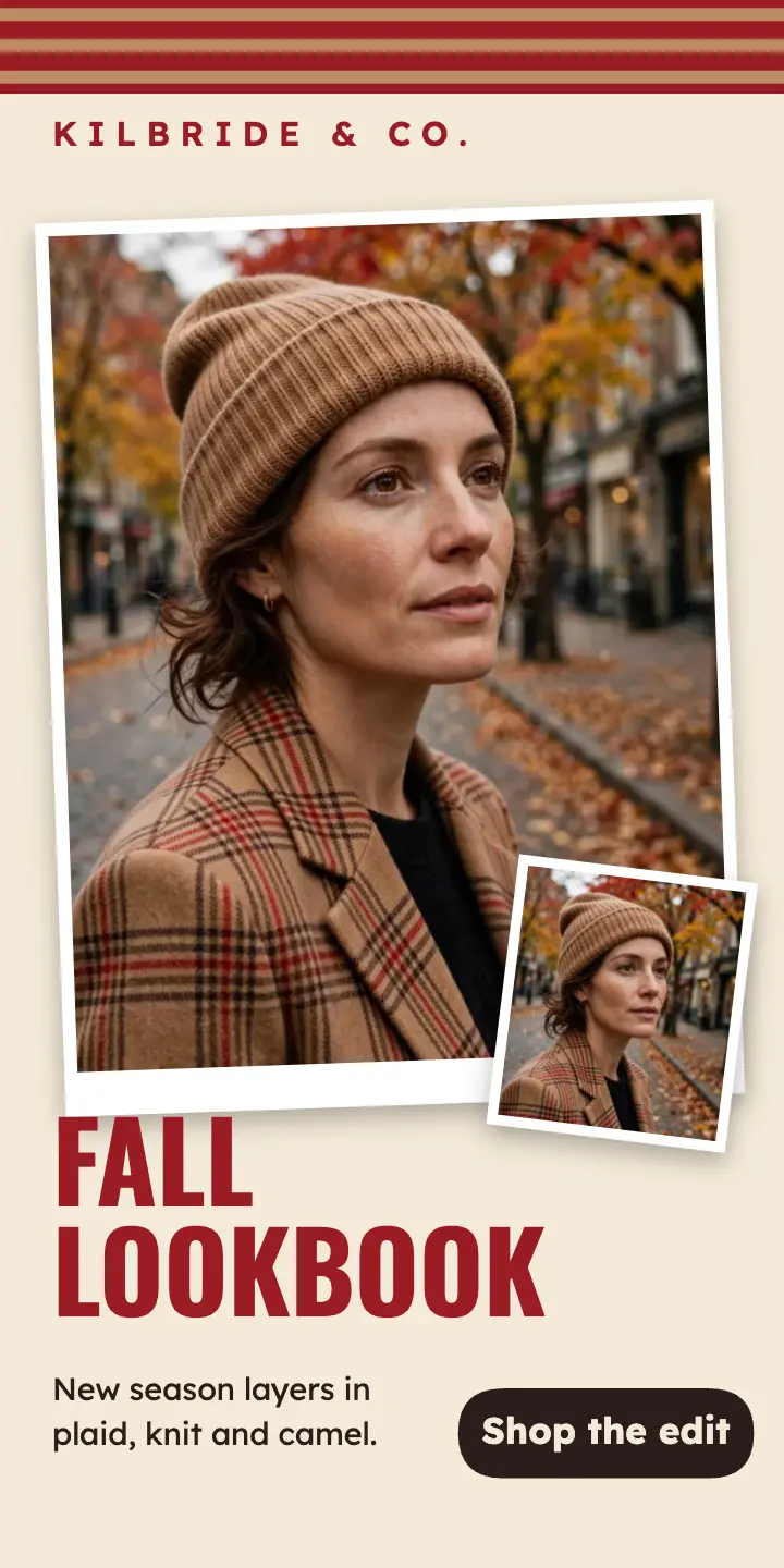 Fall lookbook plaid half page ad template