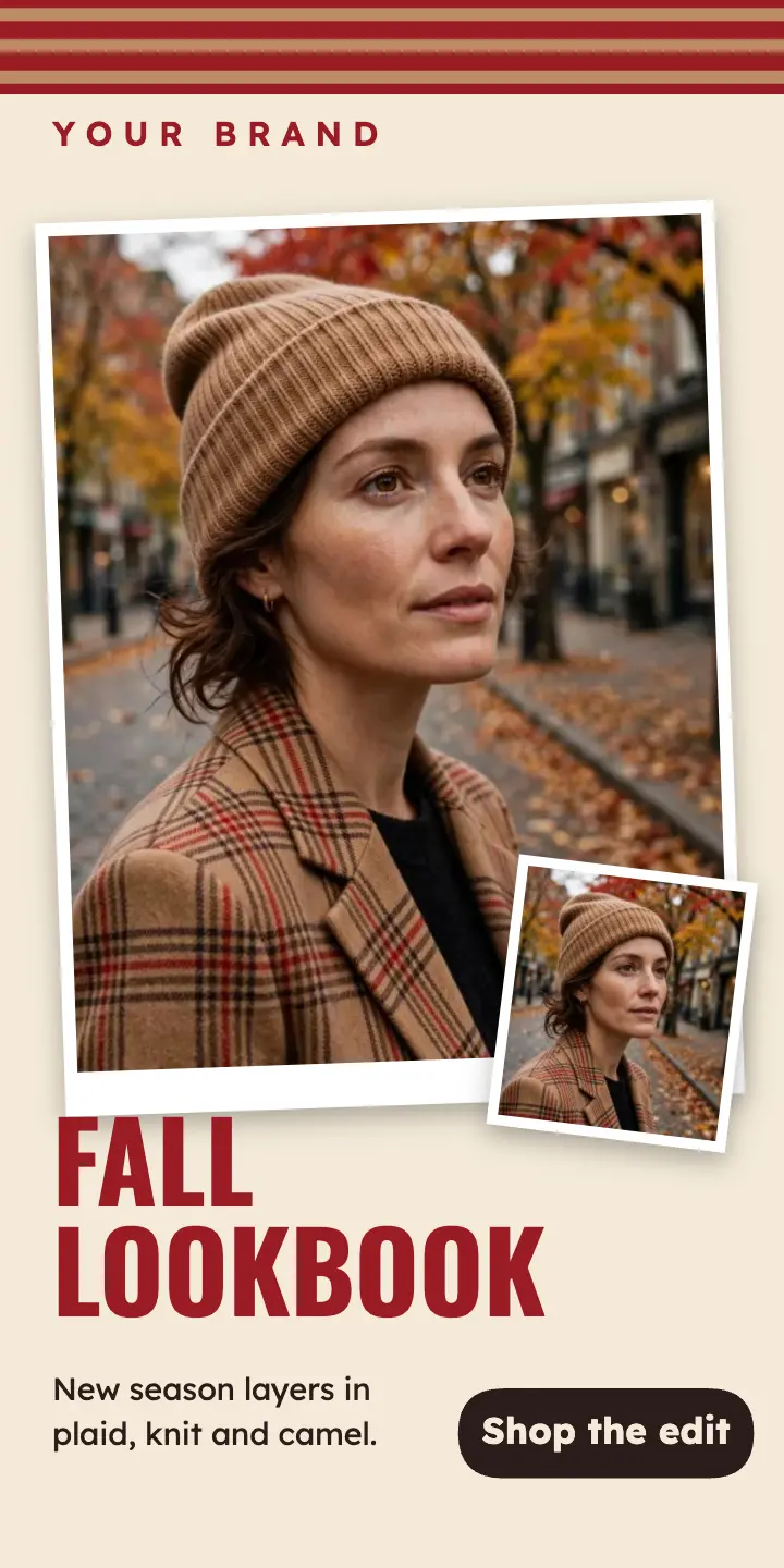 Fall lookbook plaid half page ad template