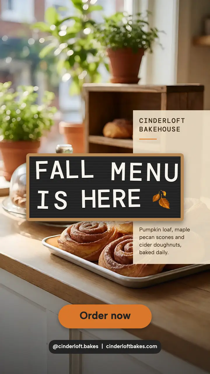 Fall menu letterboard bakery story template