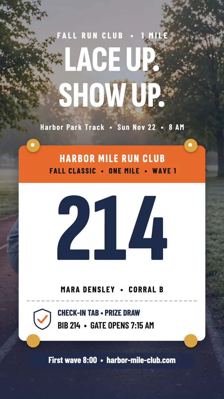 Harbor Mile fall race bib story template