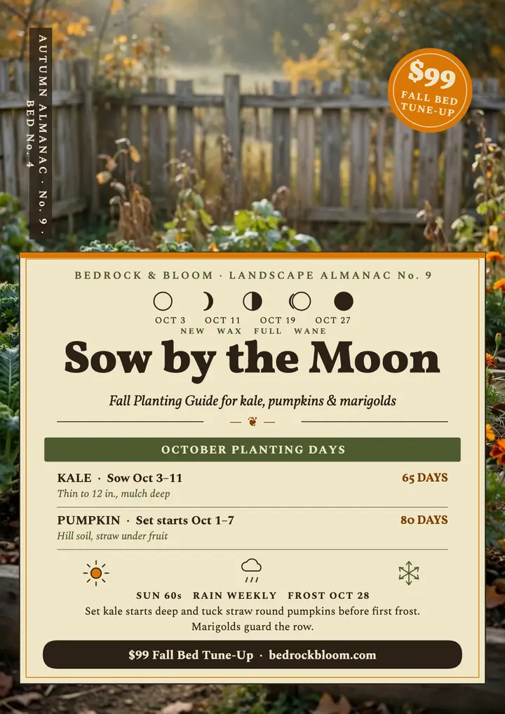 Bedrock and Bloom fall planting almanac flyer template