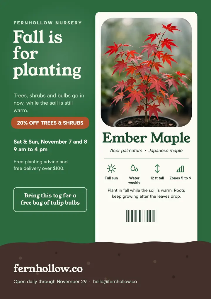 Fernhollow fall planting sale plant-tag flyer template