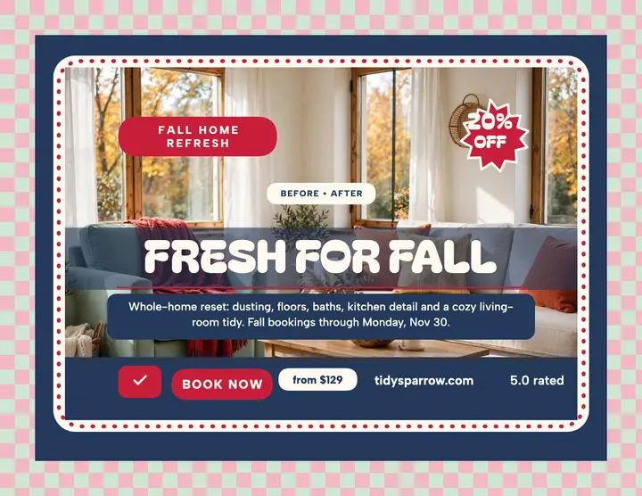 Tidy Sparrow fall refresh cleaning flyer template