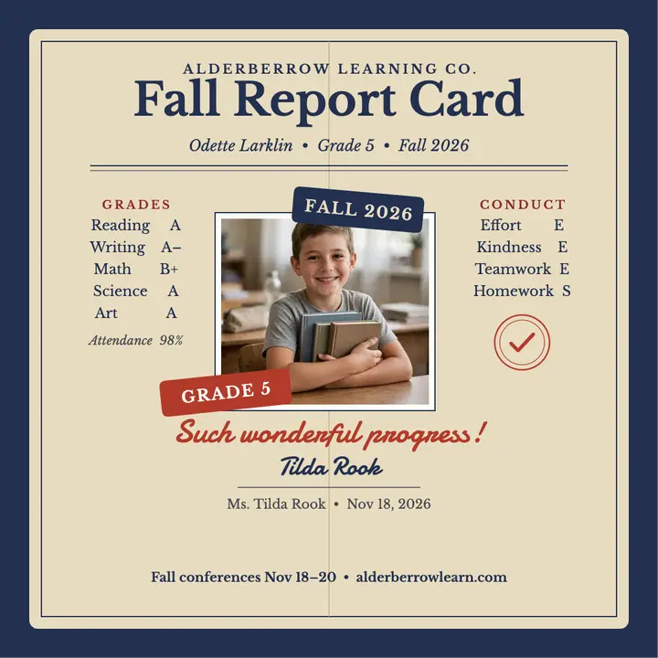 Fall report card with student photo template