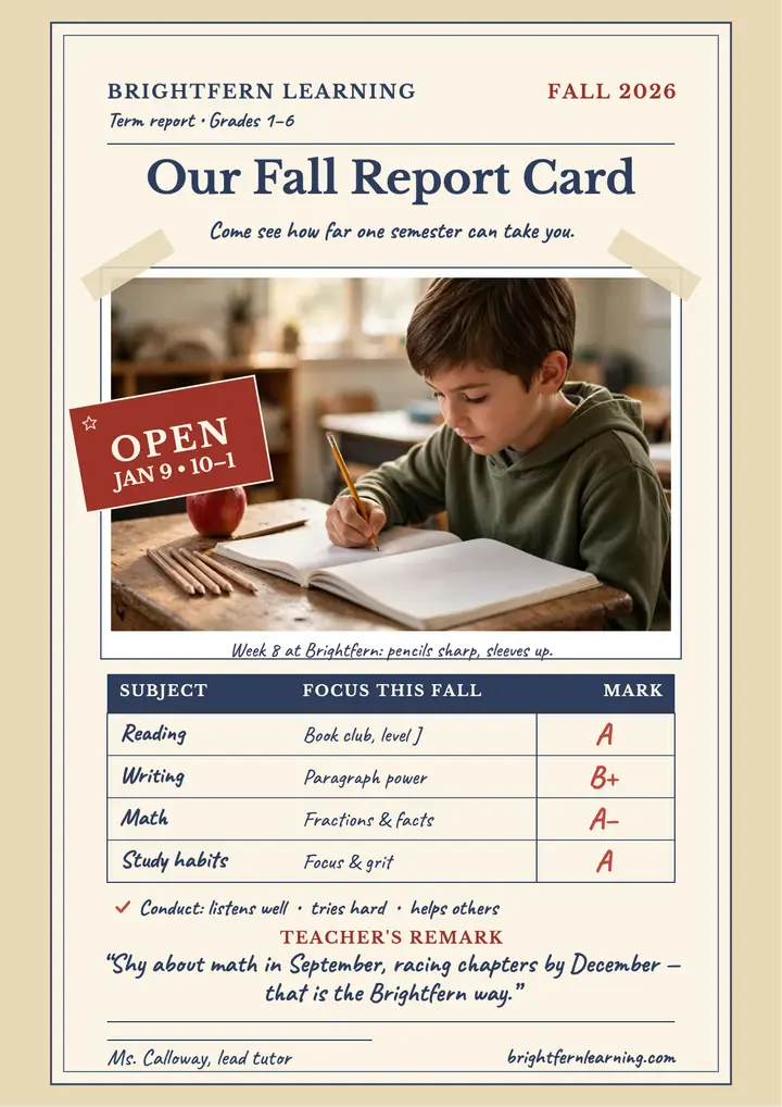Brightfern Learning report card open house flyer template