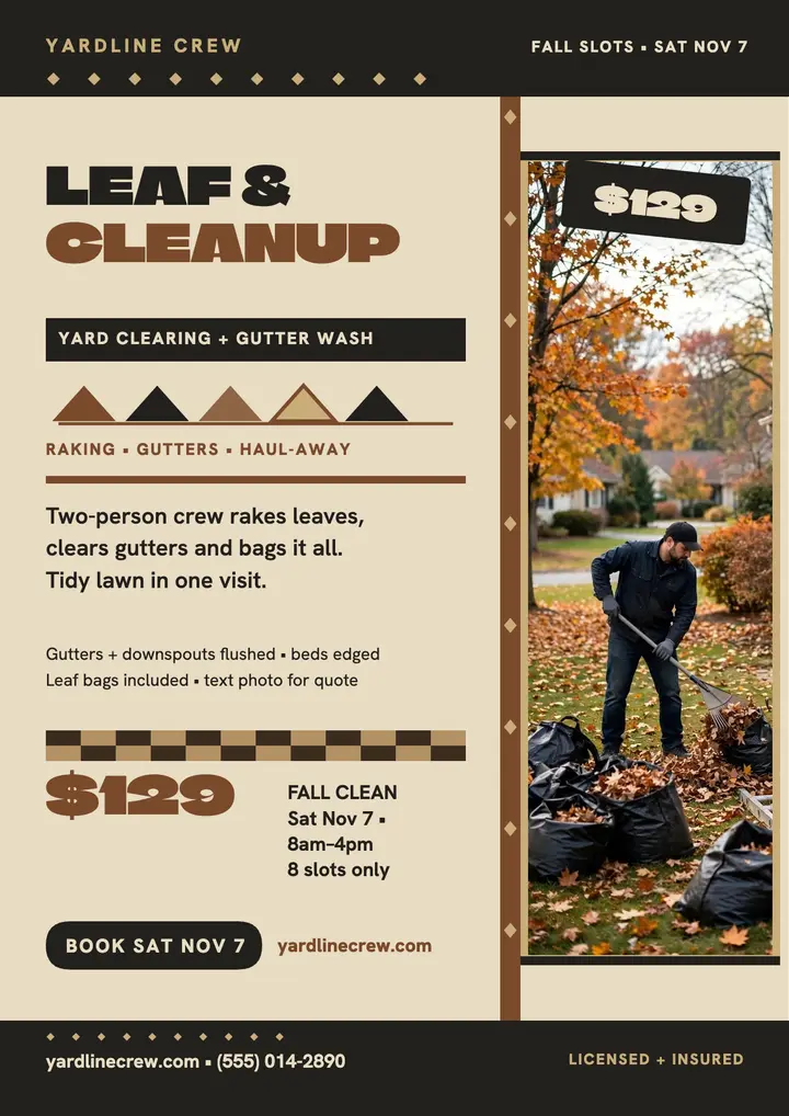 Yardline Crew fall yard clean flyer: fall yard clean flyer template