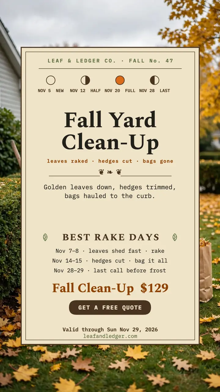 Leaf and Ledger fall clean-up almanac story template