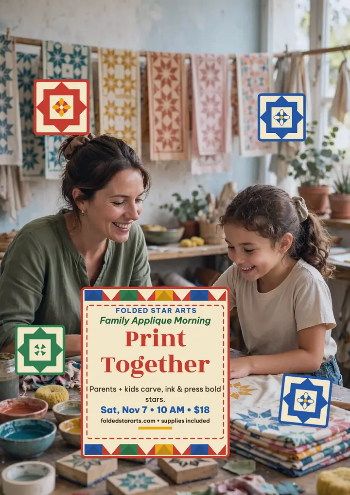 Family applique morning flyer, Folded Star Arts template
