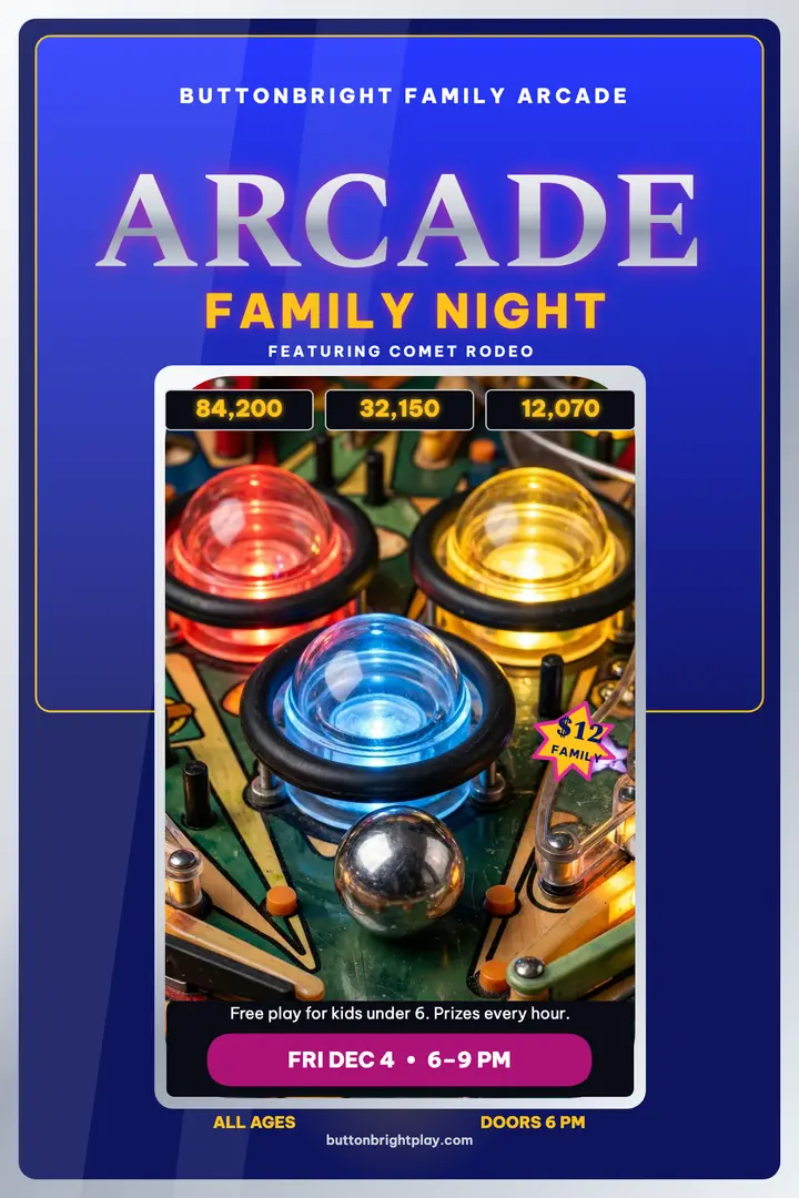 Buttonbright family arcade night pinball poster template