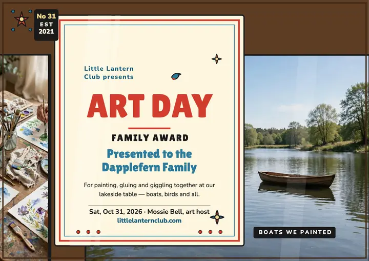 Little Lantern family art day certificate: family art day certificate template