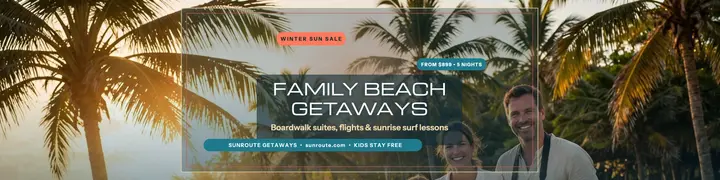 Sunroute family beach getaway banner template