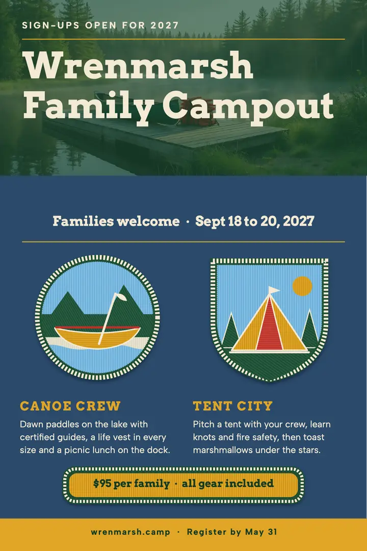Family campout weekend poster, embroidered patch template