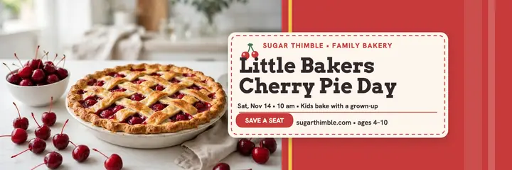 Sugar Thimble cherry pie class header: bakery pie class header template