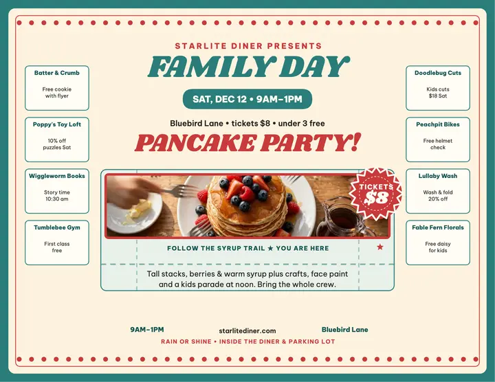 Starlite Diner Family Day placemat flyer template