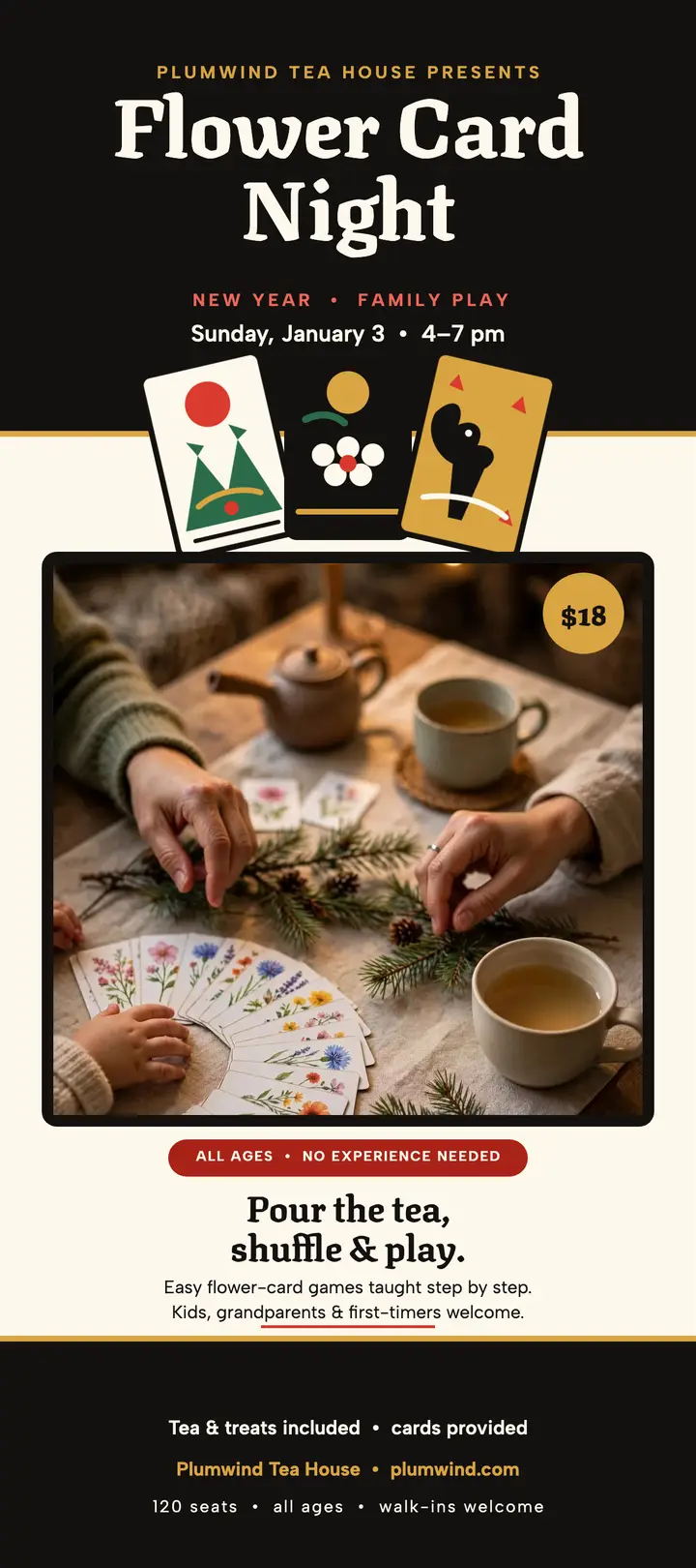 Plumwind family flower card night rack card template