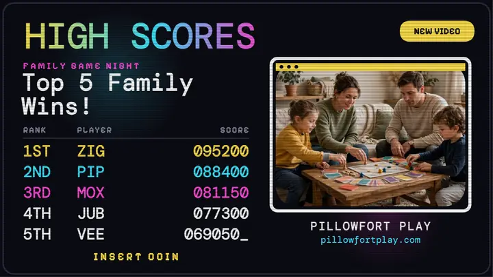 Pillowfort Play family game night high scores thumbnail template