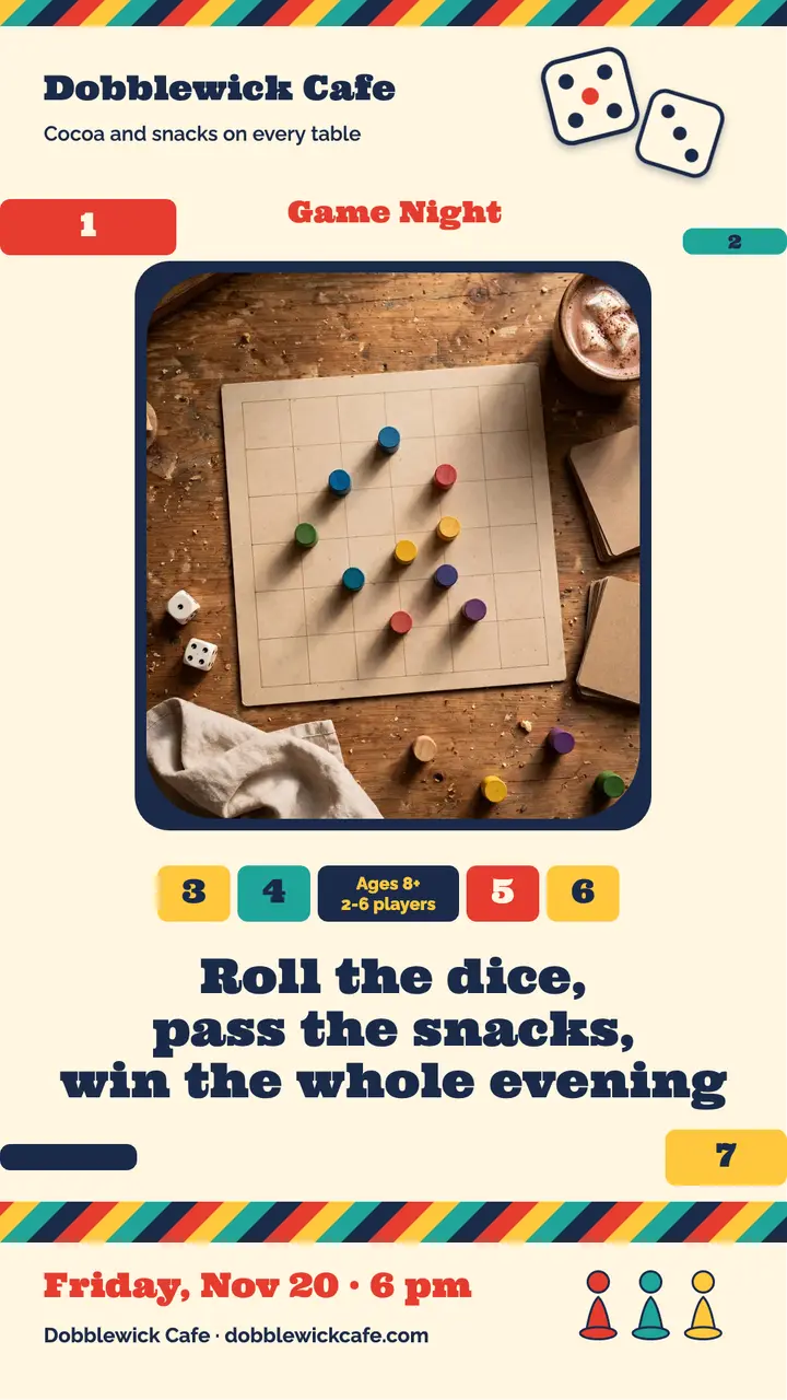 Family game night story, board-game box template