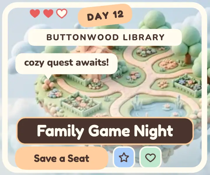 Buttonwood Library family game night diorama ad template