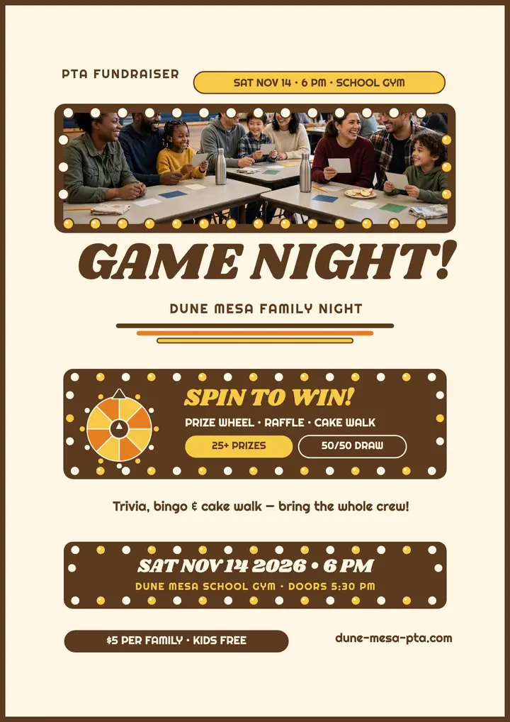 Dune Mesa Family Night game night flyer template