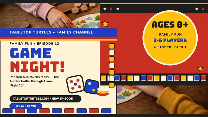 Tabletop Turtles family game night thumbnail template