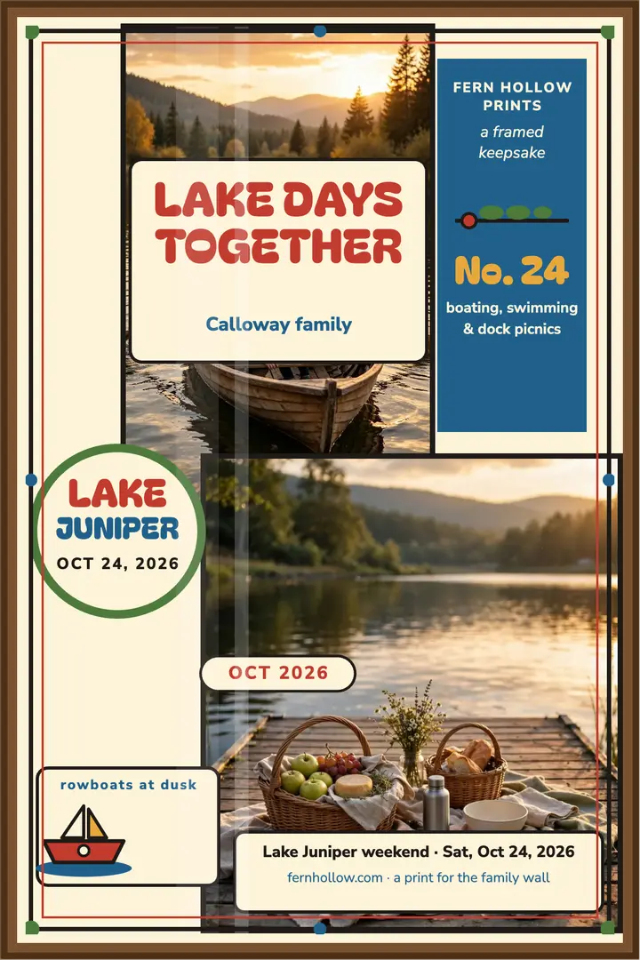 Calloway family lake weekend folk poster: family lake poster template