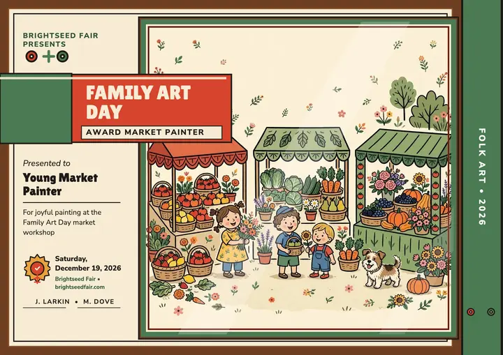 Brightseed Fair family art day certificate template