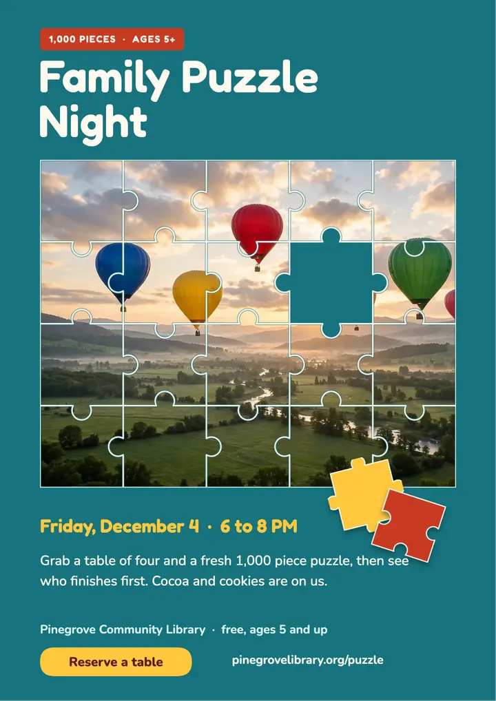 Pinegrove family puzzle night flyer template