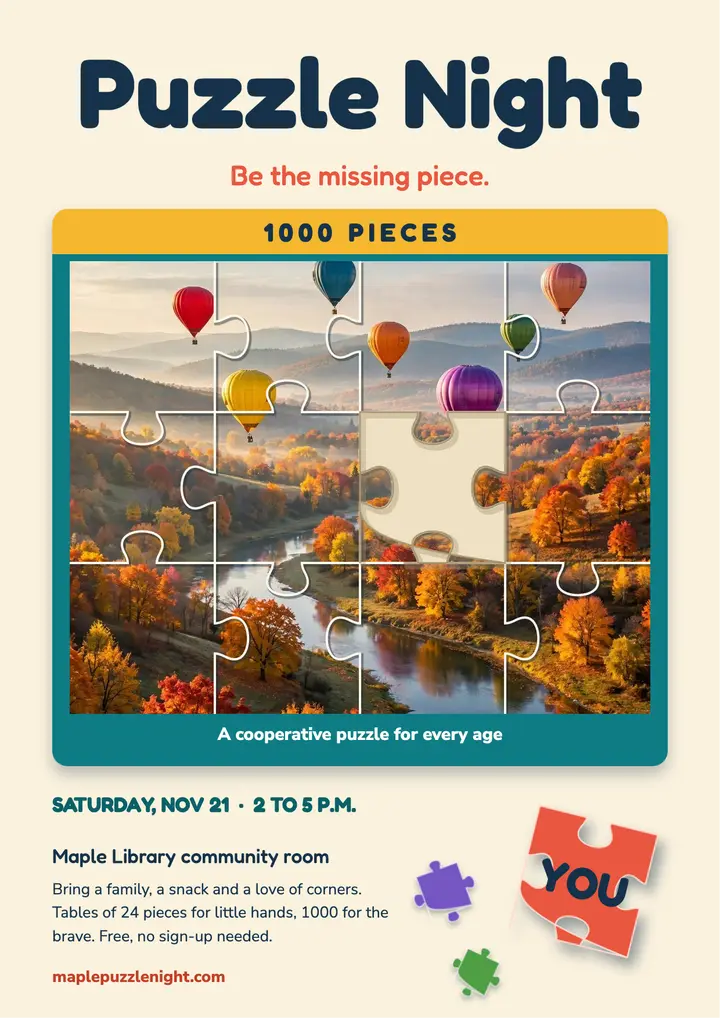 Family jigsaw puzzle night flyer template
